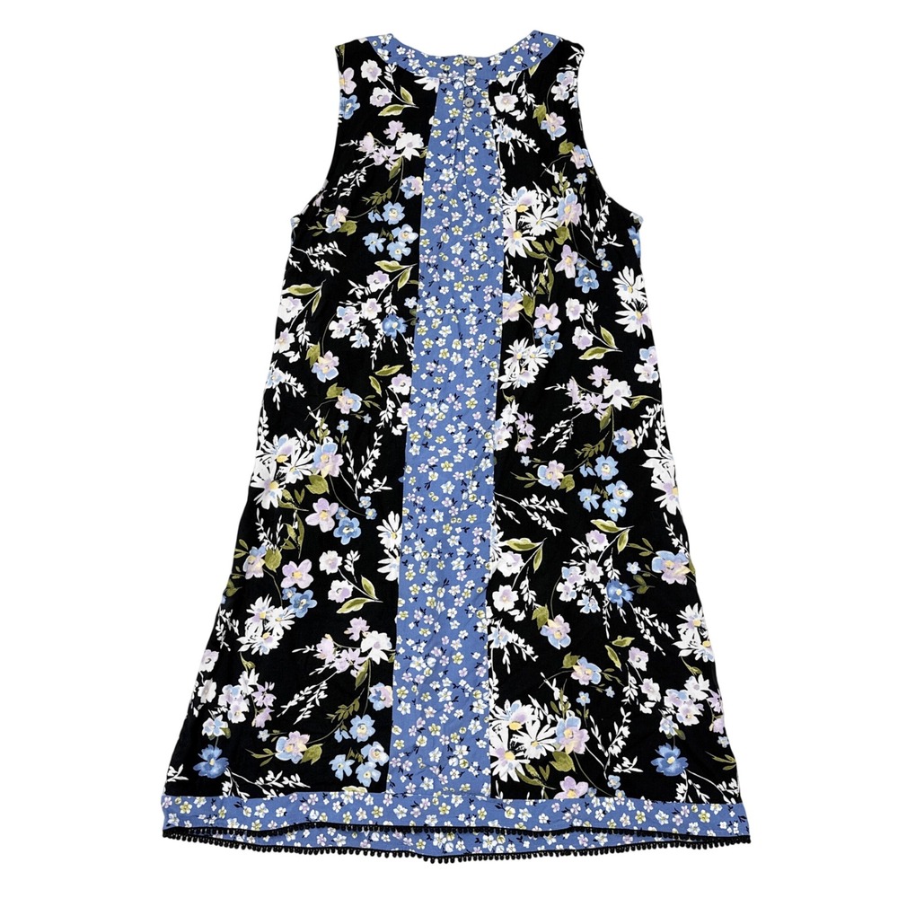 J Jill Dress Sz Small Petite Black Blue Floral Sleeveless Shift Heirloom Daisies - Picture 3 of 9